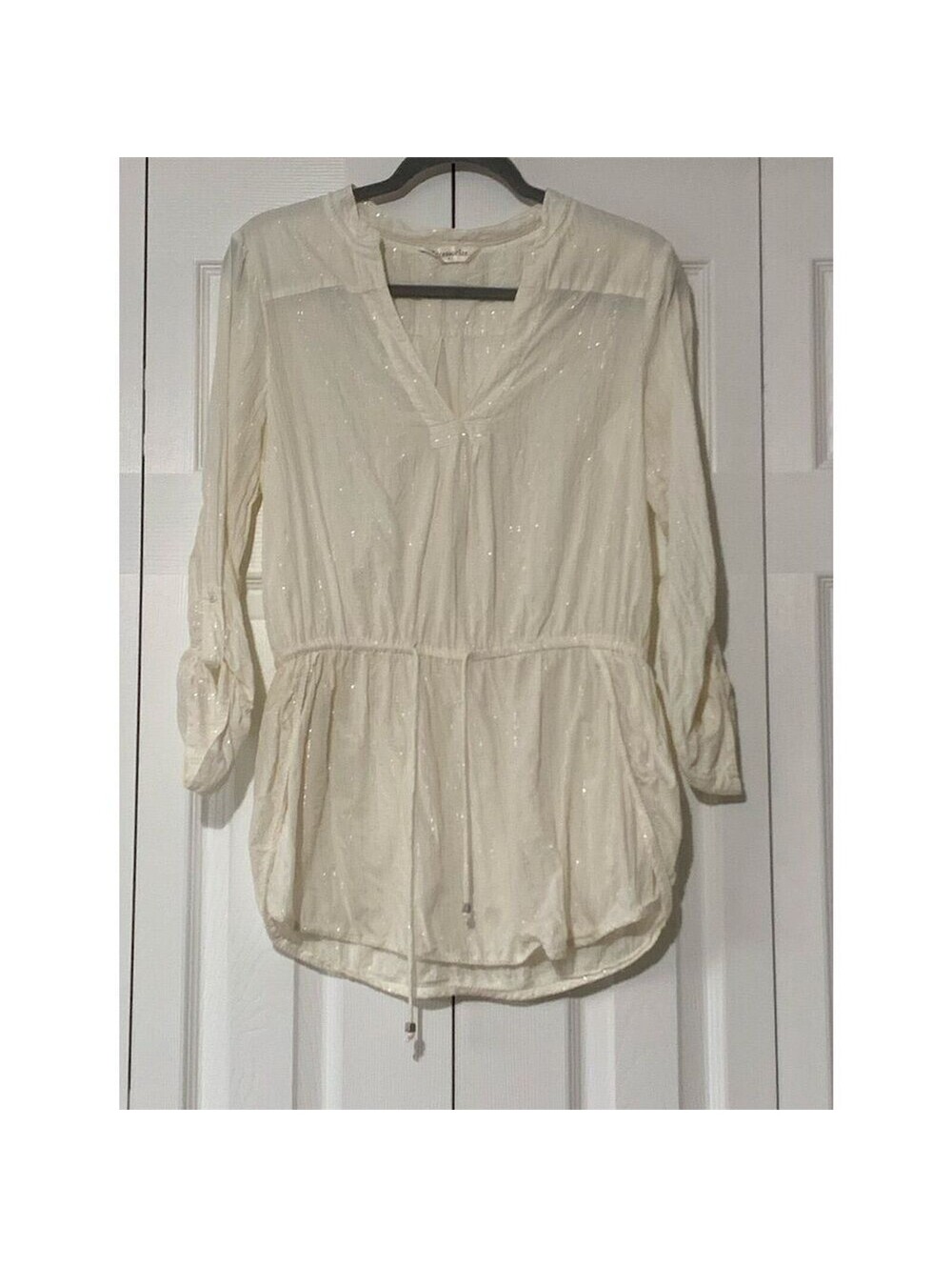 Accessorize Women's White Tunic Top S Long Sleeve V-Neck Casual